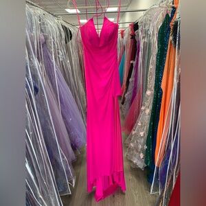 Colors Dress Hot Pink One-Shoulder Prom Dress with Draped Bodice Corset Back
